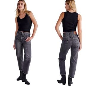 Levis Ribcage Straight Ankle Jeans Black Womens Size 26 Button Fly Minimalist